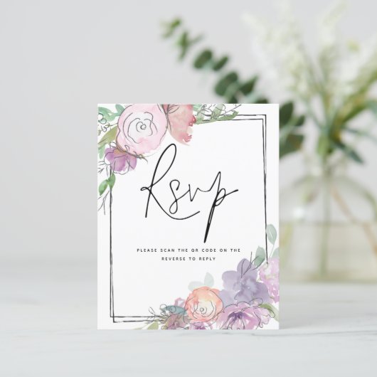 Papier BUDGET Florals Scribbly QR Code Mariage RSVP (Debout devant)