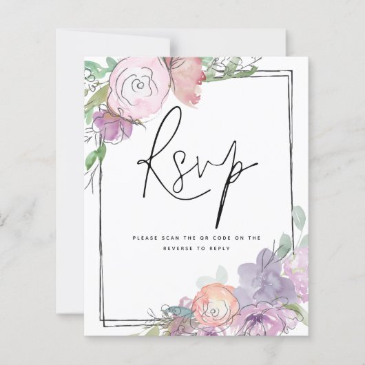 Papier BUDGET Florals Scribbly QR Code Mariage RSVP (Devant)