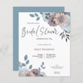 Papier Budget Florals Script Fête des mariées Thé Invitat (Devant / Derrière)