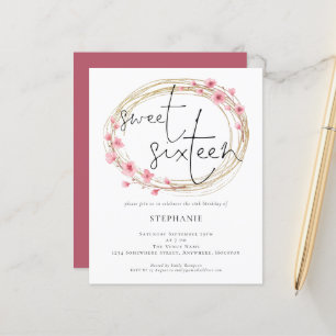Papier Budget Florals Sweet sixteen Invitation d'annivers