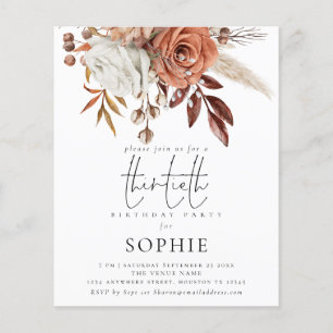 Papier Budget Floraux en terre cuite Invitation de 30ème