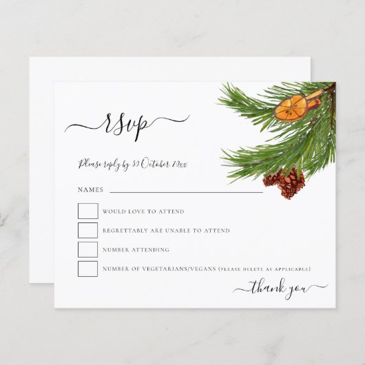 Papier Budget Foliage Cones Orange Noël Mariage RSVP (Devant / Derrière)