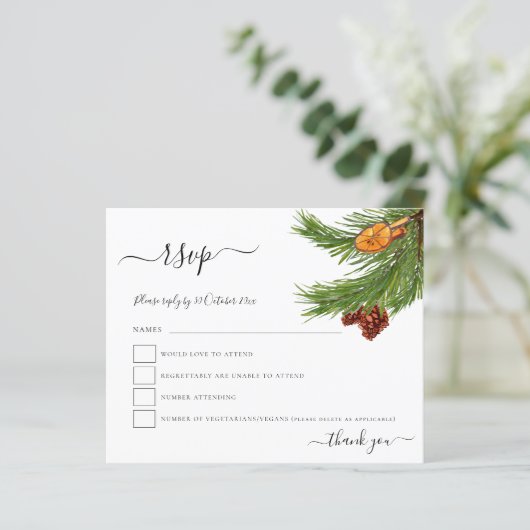 Papier Budget Foliage Cones Orange Noël Mariage RSVP (Debout devant)