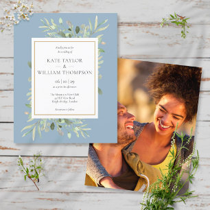 Papier Budget Foliage Dusty Blue Mariage Photo Invitation