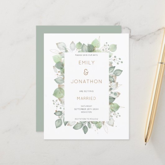 Papier Budget Foliage Frame Sage Mariage Enregistrer la d (Devant/Arrière en situation)