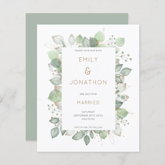 Papier Budget Foliage Frame Sage Mariage Enregistrer la d (Devant / Derrière)