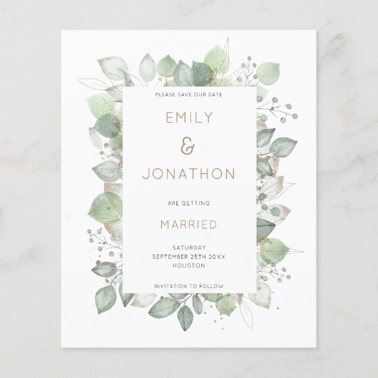 Papier Budget Foliage Frame Sage Mariage Enregistrer la d (Devant)