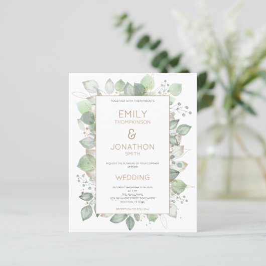 Papier Budget Foliage Gold Sage QR Code Mariage Invitatio (Debout devant)