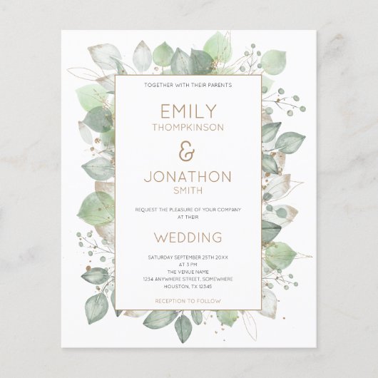 Papier Budget Foliage Gold Sage QR Code Mariage Invitatio (Devant)