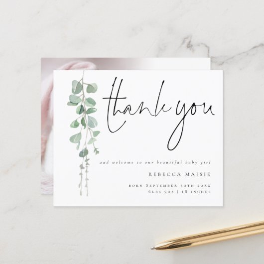 Papier Budget Foliage Merci Bienvenue Photo Naissance Ann (Devant/Arrière en situation)