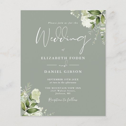 Papier Budget Foliage Sage Green Photo Faire-part de mari (Devant)