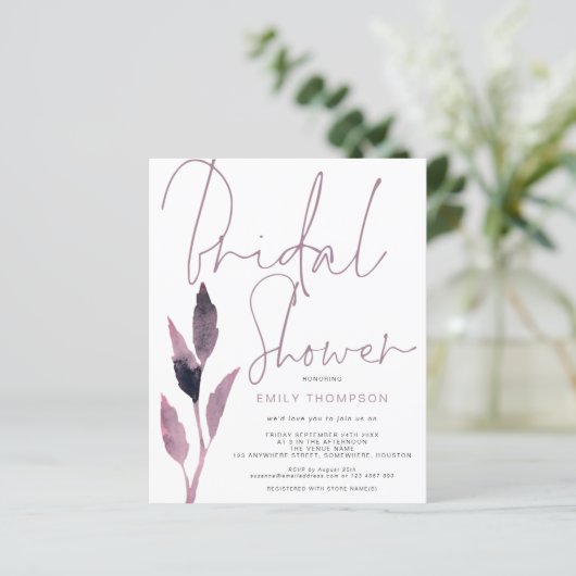 Papier Budget Foliage Script nuptiale douche Invitation (Debout devant)