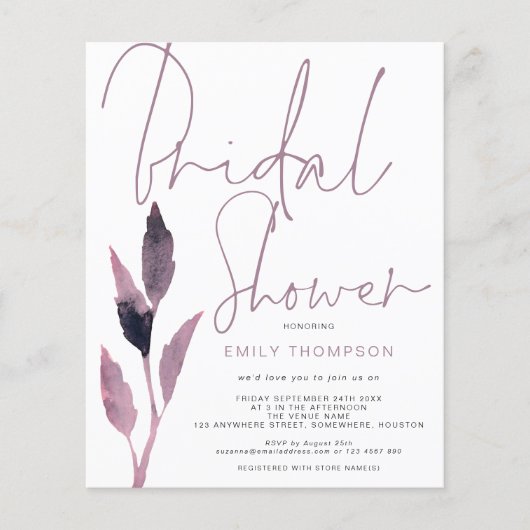 Papier Budget Foliage Script nuptiale douche Invitation (Devant)
