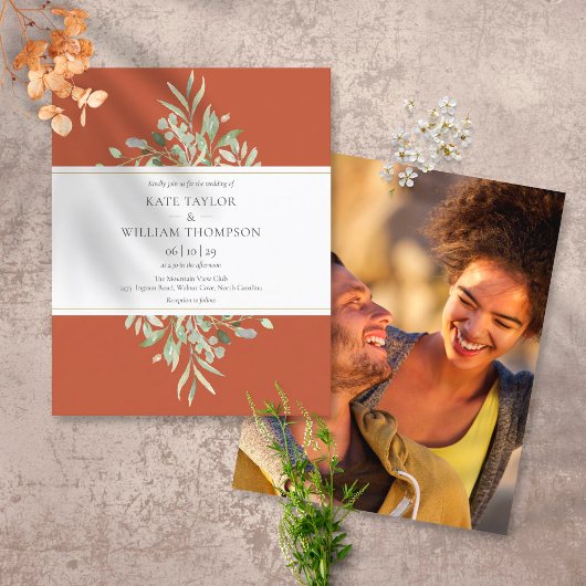 Papier Budget Foliage Terracotta Mariage Photo Invitation