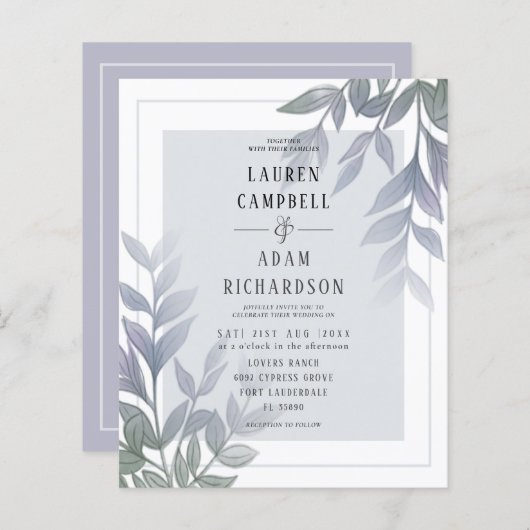 Papier Budget Folift Purple Lilac Faire-part de mariage (Devant / Derrière)