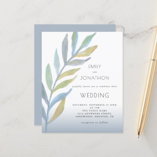 Papier Budget Foliing Faire-part de mariage bleu Verre de (Devant/Arrière en situation)