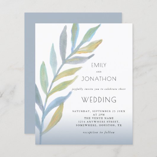 Papier Budget Foliing Faire-part de mariage bleu Verre de (Devant / Derrière)