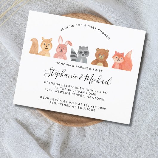 Papier Budget Forest Animaux Couples Baby shower Invitati
