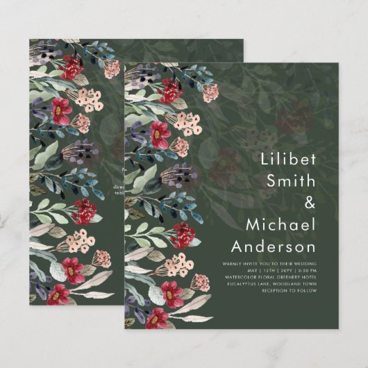 Papier BUDGET Forêt verte Bourgogne bleu Mariage floral (Devant / Derrière)