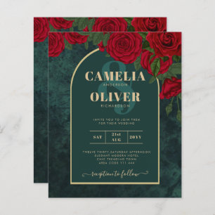 Papier BUDGET ForêtVert ROUGE Roses d'hiver Mariage INVIT