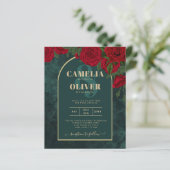 Papier BUDGET ForêtVert ROUGE Roses d'hiver Mariage INVIT (Debout devant)