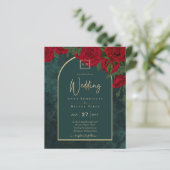 Papier BUDGET ForêtVert ROUGE Roses d'hiver Mariage INVIT (Debout devant)