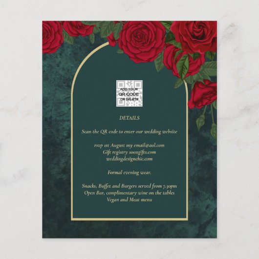 Papier BUDGET ForêtVert ROUGE Roses d'hiver Mariage INVIT (Dos)