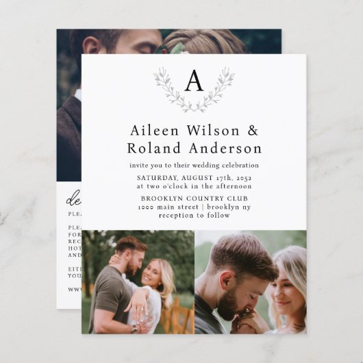 Papier Budget Formal Classic Monogramme 3 Mariage photo (Devant / Derrière)