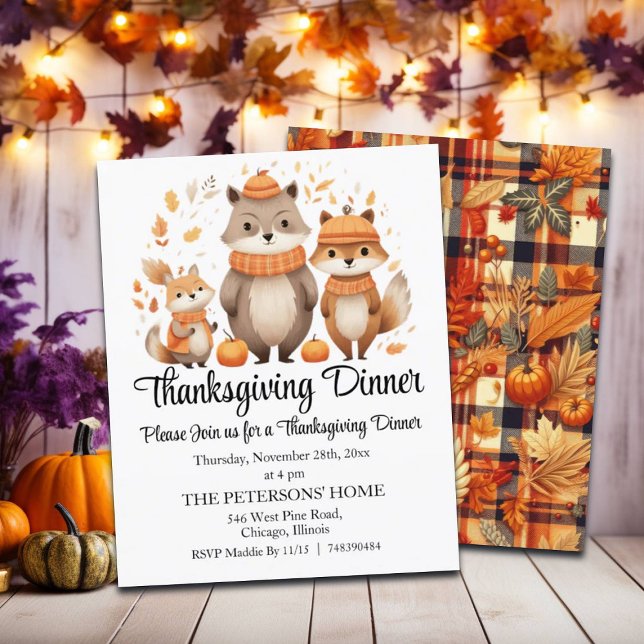 Papier Budget Fox Famille Thanksgiving Dîner Invitation (Créateur téléchargé)