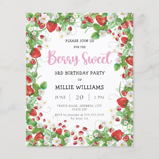 Papier Budget Fraise fête d'anniversaire (Devant)