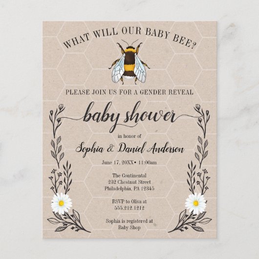 Papier Budget Friendly Qu'est-ce que Baby Bee Invitation (Devant)