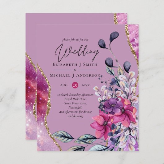 Papier BUDGET Fuchsia Violet Violet Mariage Floral Invita (Devant / Derrière)