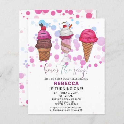 Papier Budget Fun Ice crème party Anniversaire invitation (Devant / Derrière)