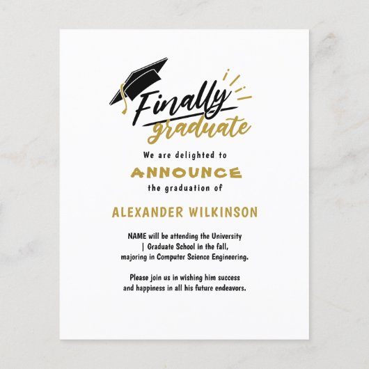 Papier BUDGET Fun Script Grad Casquette Photo Grad Faire- (Dos)