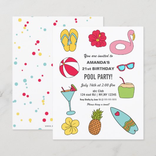 Papier Budget Fun Summer Pool Party Birthday Invitation (Devant / Derrière)