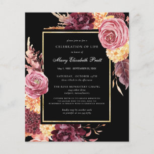 Papier Budget Funérailles Bourgogne rose Floral Invitatio