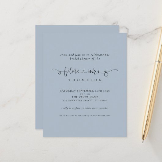 Papier Budget Futur Mme Bridal Dusty Invitation de douche (Devant/Arrière en situation)