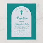 Papier Budget Garçon Turquoise Script Arc Baptême Invitat (Devant)