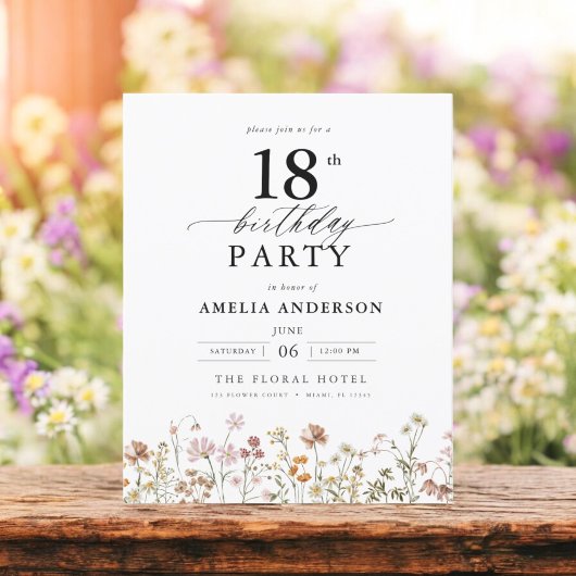 Papier Budget Garden Floral 18e anniversaire Invitation