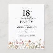 Papier Budget Garden Floral 18e anniversaire Invitation (Devant)