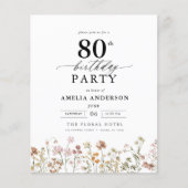 Papier Budget Garden Floral 80e Invitation anniversaire (Devant)