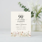 Papier Budget Garden Floral 90e Invitation anniversaire (Debout devant)