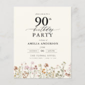 Papier Budget Garden Floral 90e Invitation anniversaire (Devant)