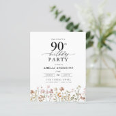 Papier Budget Garden Floral 90e Invitation anniversaire (Debout devant)