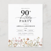 Papier Budget Garden Floral 90e Invitation anniversaire (Devant)