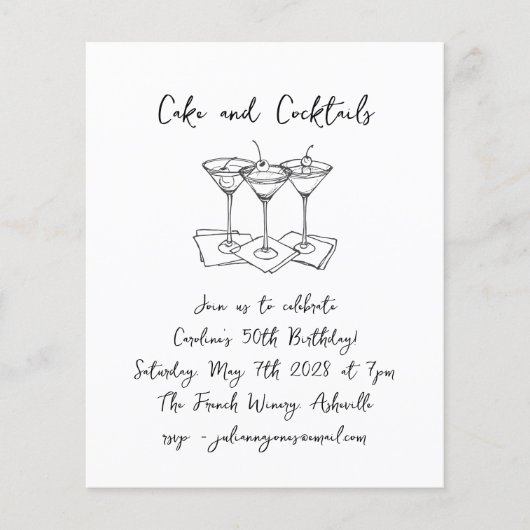 Papier Budget Gâteaux manuscrits Cocktails Anniversaire (Devant)