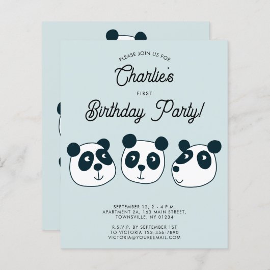 Papier Budget Giant Panda Bear Première Invitation d'anni (Devant / Derrière)