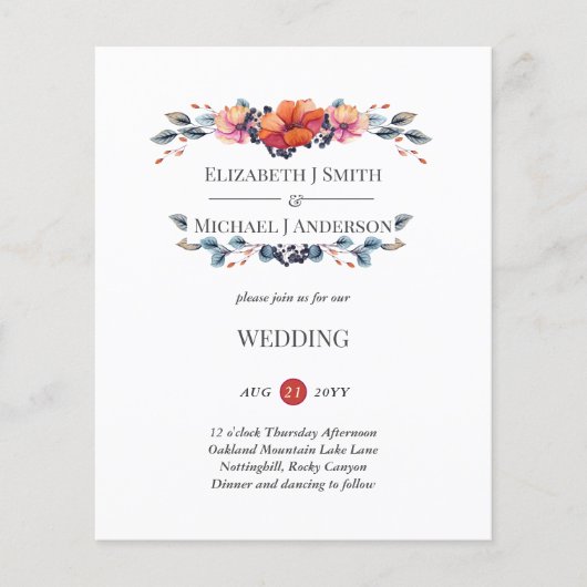 Papier Budget Ginger Navy Invitation des Mariages de auto (Devant)