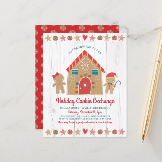 Papier Budget Gingerbread Rustic Cookie Exchange Invitati (Devant/Arrière en situation)