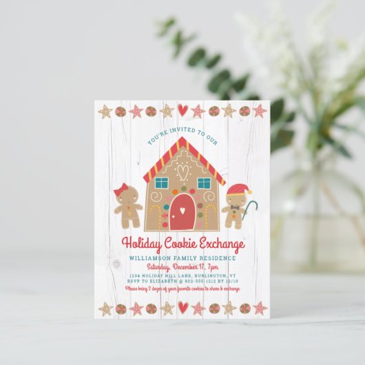 Papier Budget Gingerbread Rustic Cookie Exchange Invitati (Debout devant)